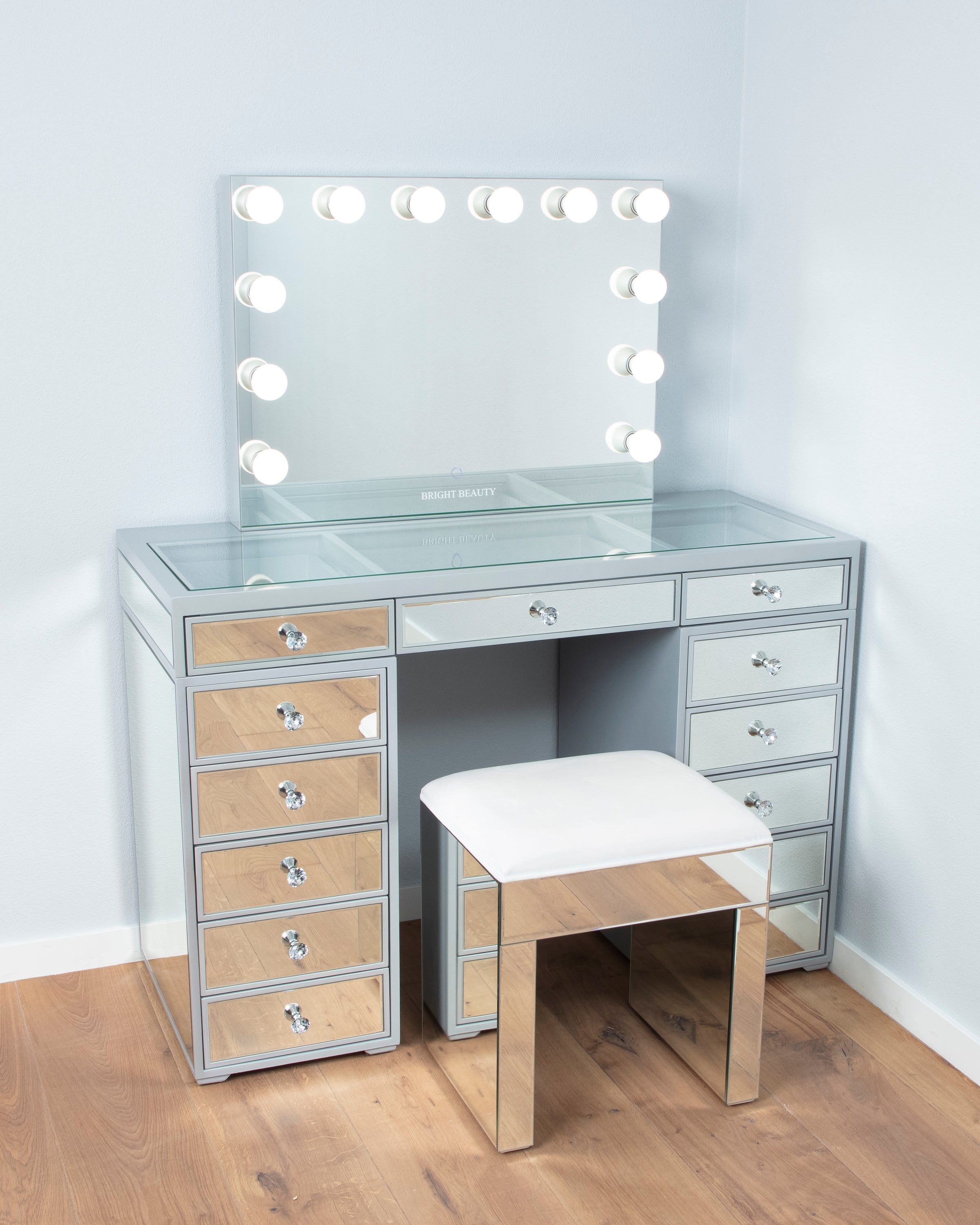the mirrored vanity stool